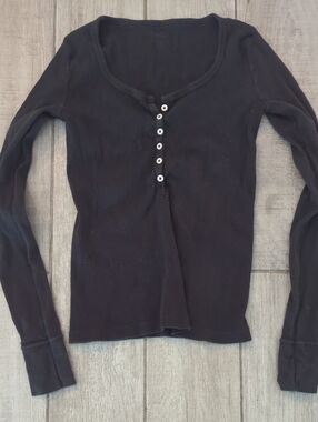 Brandy Melville Black Long Sleeve Henley Top